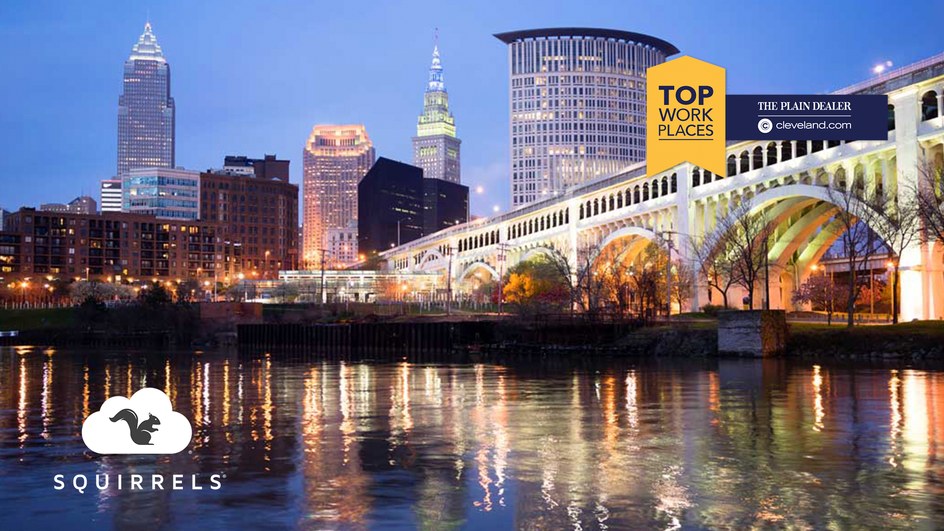 Cleveland skyline with Squirrels logo